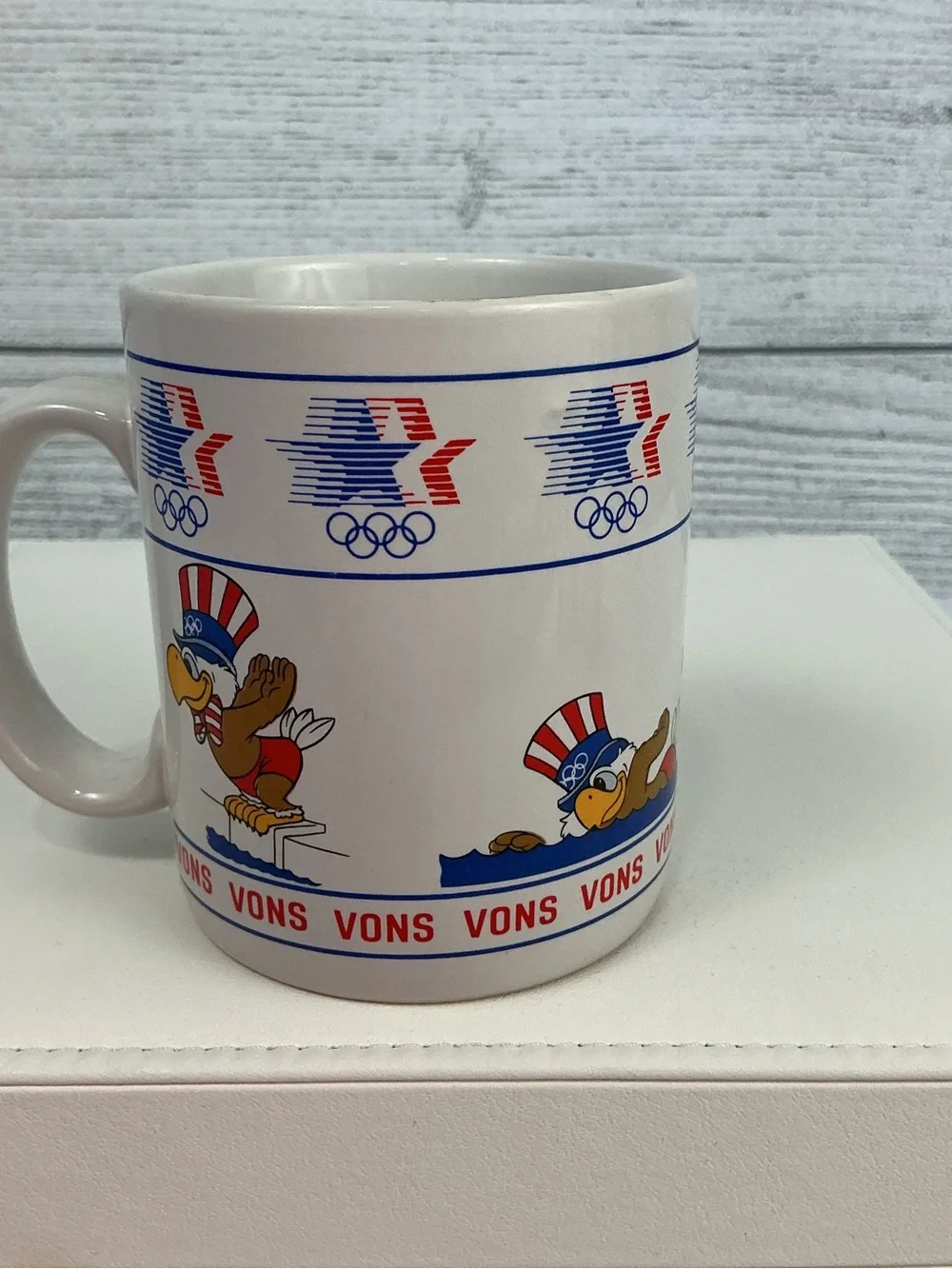 Vons Vintage 1984 Olympic Mascot Coffee Mugs - Set of 3 - Red, White & Blue
